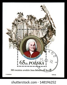 Poland - CIRCA 1985: A stamp printed in Poland, shows Johann Sebastian Bach and organ, circa 1985