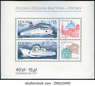 POLAND - CIRCA 1986: A stamp printed in Poland shows Ferryboats Rogalin and Pomernia, circa 1986