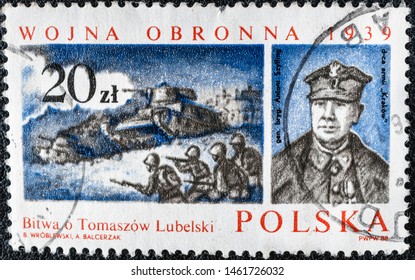 POLAND - CIRCA 1988:A Stamp Shows Polish Commanders Tomaszow Lubelski Brigade-general Antoni Szylling And Battle Scene From Series 