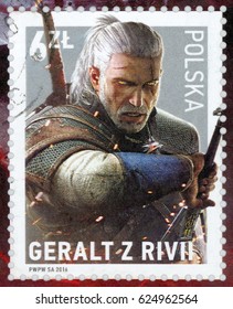 POLAND - CIRCA 2016: Post Stamp Printed In Polska Shows Monster Hunter Mutant Witcher Geralt Of Rivia; Geralt Z Rivii; 6 Zl, Circa 2016