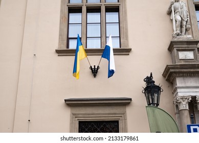 Poland, Cracow, March 06. 2022. Papal And Ukrainian Flag In Poland.