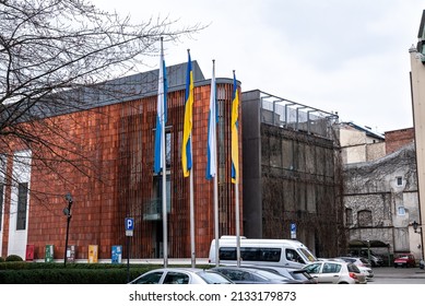 Poland, Cracow, March 06. 2022. Papal And Ukrainian Flag In Poland.