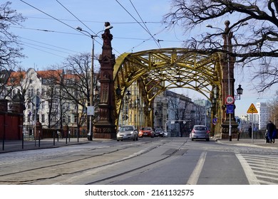 Wrocław, Poland - February 24, 2019: Zwierzyniecki Bridge, art nouveau bridge in Wrocław                             