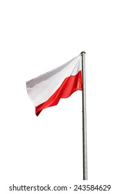 Poland Flag In The Wind Isolated On White Background.