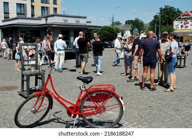 KRAKÓW, POLAND - July 2022. Holocaust Memorial - Ghetto Heroes Square. Art Installation From 2005  - Cast-iron Chairs Reminding Us Of What Was Left After The Liquidation Of The Krakow Ghetto.