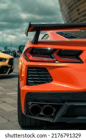 GDAŃSK, POLAND - JULY 9 2022: Orange Corvette C8