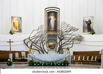 POLAND, KRAKOW - MAY 28, 2016: Sanctuary in Lagiewniki.  Basilica of the Divine Mercy. Millions of pilgrims from around the world visit it every year.