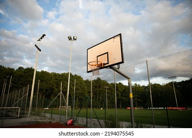 Poland, Lodz - August 2022. Basketball Court Open Air No People In The Morning