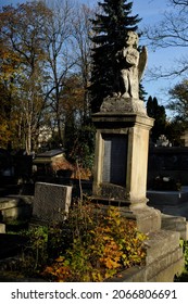 KRAKÓW, POLAND - October 30, 2021. Autumn, Just Before All Saints (All Saints' Day), At The Rakowicki Cemetery (established In 1803) - One Of The Oldest Christian Necropolises In Europe.