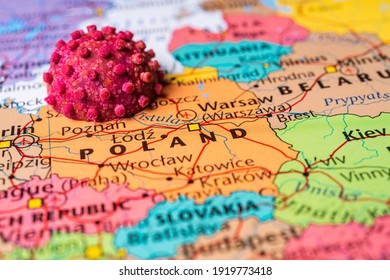 Poland on coronavirus map background