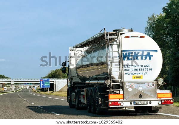 Poland - September 3, 2016: Tanker storage truck\
on the roadway of Poland