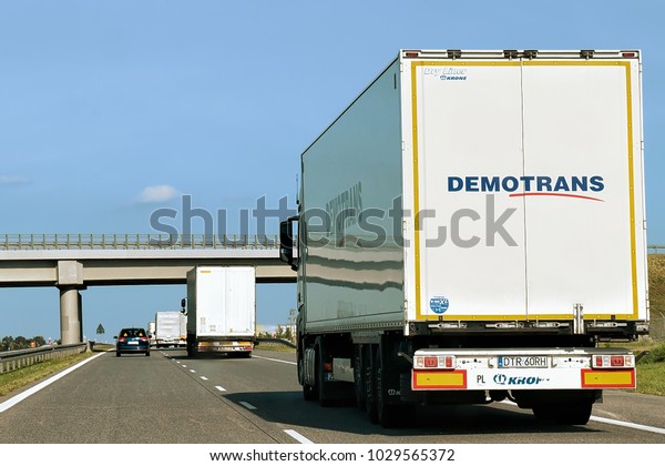 Poland - September 3, 2016: Truck on the roadway\
in Poland