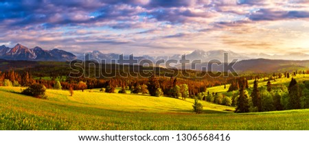 Similar – Inspirierendes Abendlicht im Frühjahr. Sonnenuntergang in der Tatra