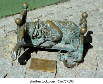 Poland, Wroclaw, Statue Of Sleeping Gnome