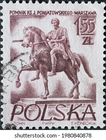 POLAND-CIRCA 1956 : A Post Stamp Printed In Poland Showing The Warsaw Monuments: Monument For Józef Poniatowski 