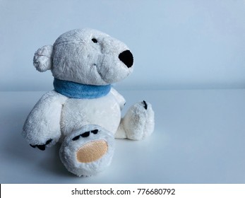 Polar Bear Toy On White With Scarf