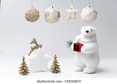 Polar bear winter, christmas decorations on white background. - Powered by Shutterstock