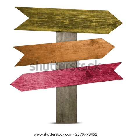 Pole with colorful arrow-shaped pointers isolated on white
