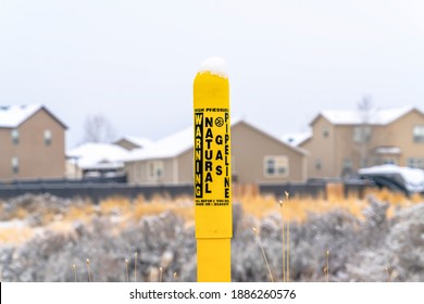 Pole Marker With Warning Sign For Natural Gas Pipeline Buried Underground