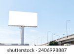 Pole outdoor billboard with blue sky background. Clipping path for mockup white screen