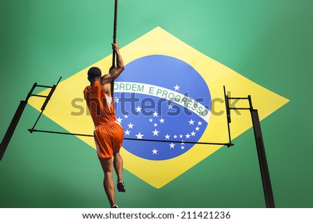Pole vaulted taking off, low angle view