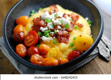 Polenta With Bacon, Crumble Cheese, Tomatoes , Corn Grits, Lunch