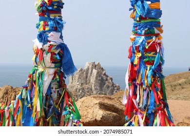 Poles With Colorful Ribbons On Baikal, Travel