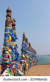 Poles With Colorful Ribbons On Baikal, Travel