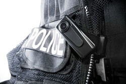 Politie Body Camera Op Tactisch Vest Voor Wetshandhavers
