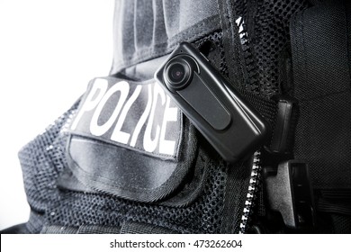 Police Body Camera on Tactical vest for law enforcement officers - Powered by Shutterstock