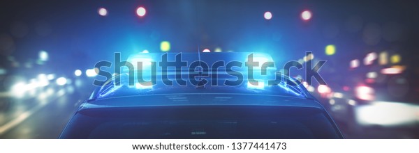 Police car with blue\
light