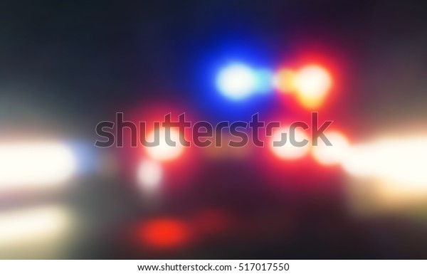 police car, cop pursuit in night blue red light         
   