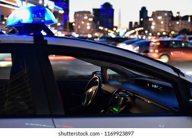 Police Car From Inside In Night City