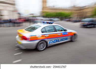 Police Car In London In Motion Blur