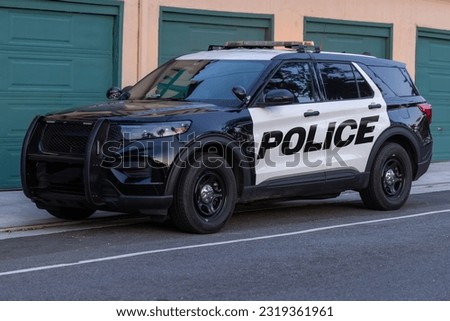 Similar – Image, Stock Photo Parked police car in old town