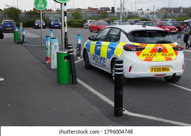 A Police Car Parked Outside ASDA Supermarket. BOSTON Lincolnshire UK, July 24 2020 