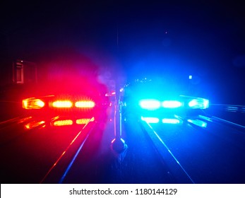 Police Car POV On Top Lights On In Pursuit
