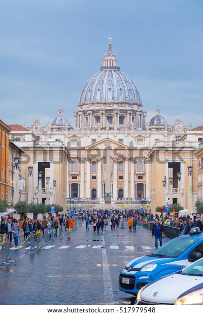 Police cars and security at St\
Peters Square at Vatican City - ROME / ITALY, NOVEMBER 6,\
2016
