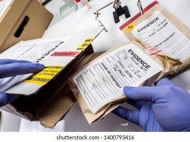 Police Expert Saved In A Box Records And Evidence Of A Case Of Murder In The Laboratory Scientist