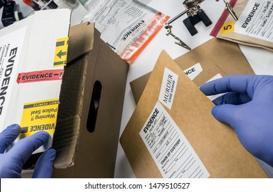 Police Expert Saved In A Box Records And Evidence Of A Case Of Murder In The Laboratory Scientist