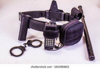 Police Law Enforcement Utility Belt, Handcuffs & Billy Club