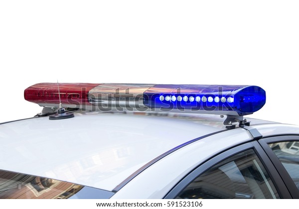 police light and\
siren on the car\
isolated