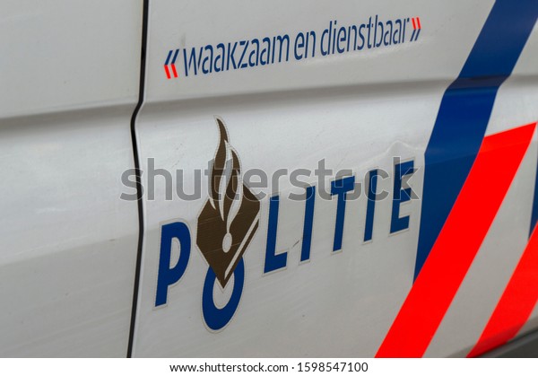 Police\
Logo On A Car At Amsterdam The Netherlands\
2019