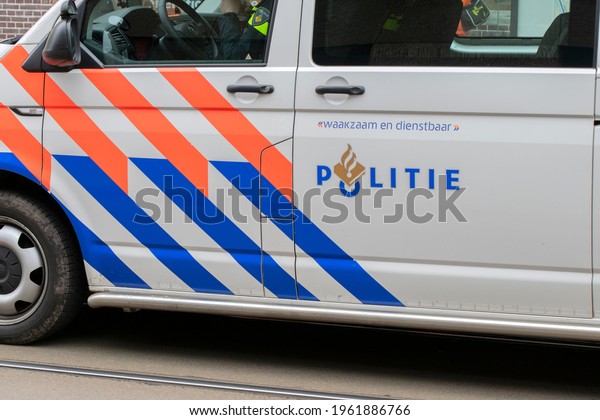 Police Logo On A Car At Amsterdam The\
Netherlands 18-3-2020