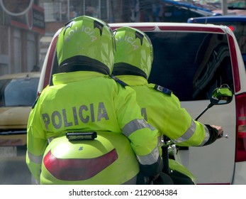 Police With Motorbike In Bogota, Columbia