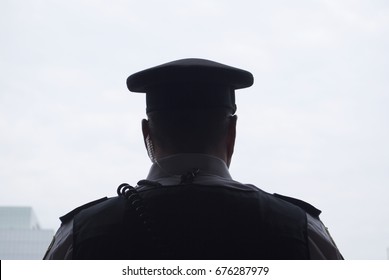 Police Officer, Guard - Detail Of A Police Officer, Uniform, Silhouette, Hat, Security