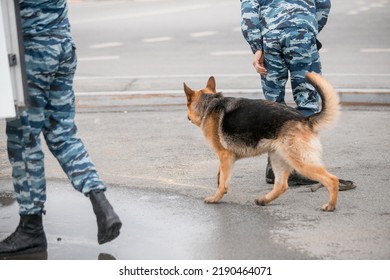 A Police Officer With A Service Dog