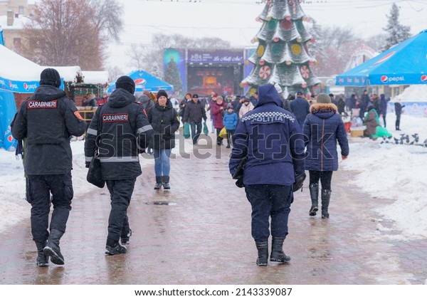 The police patrol the city fair. December 28, 2021 Balti\
Moldova. 