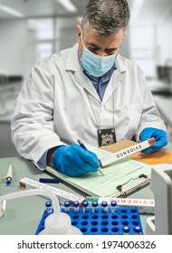 Police Scientist Takes Data From Evidence Box In Crime Lab, Conceptual Image