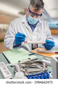 Police Scientist Takes Data From Evidence Box In Crime Lab, Conceptual Image